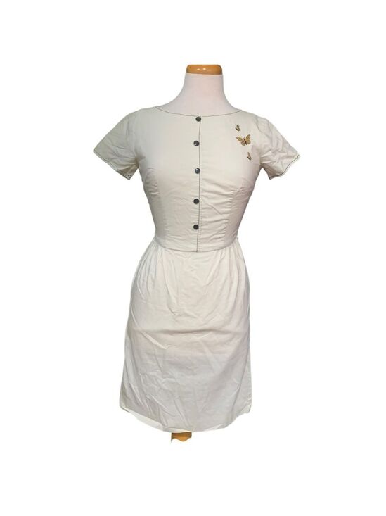 Dresses & Skirts - Vntg early 60’s off white cap sleeve midi dress with butterfly detail sz 4